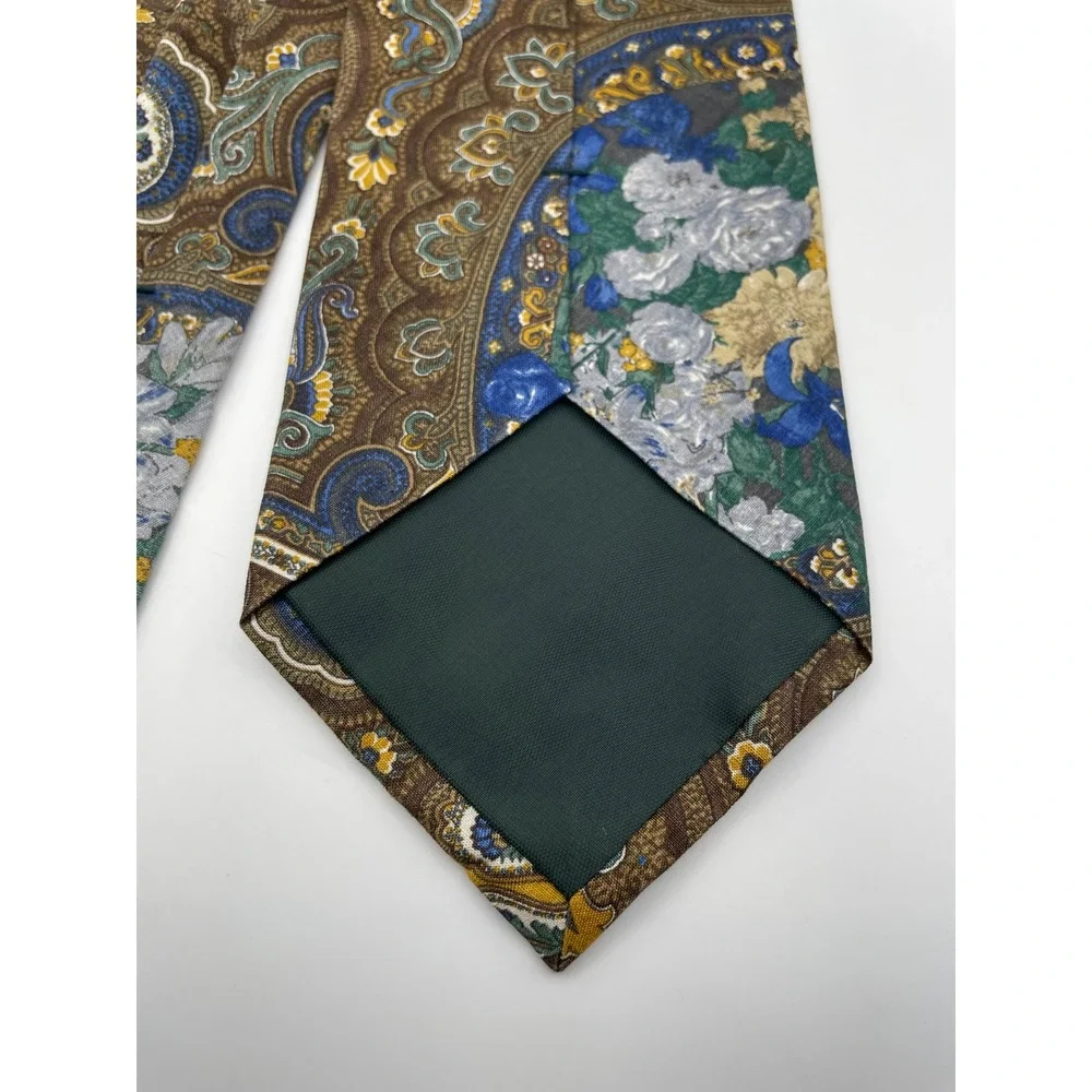 Bert Pulitzer Silk Tie Men Brown Blue Floral Paisley Made in USA Classic Necktie